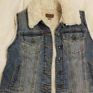 Sherpa lined denim vest